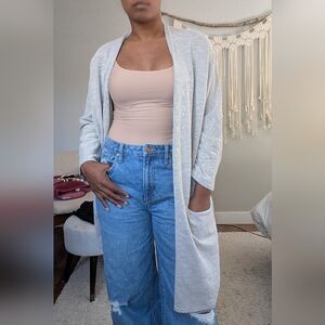 Gray Open-Front Cardigan